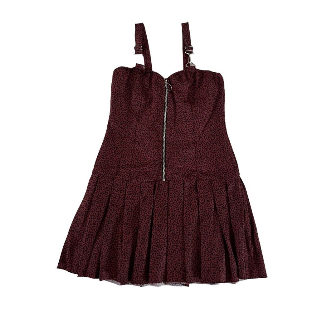Hesperus Y2K Red Spot Zip Front Dress Adjustable Tie Back Pleated Mini Skirt M